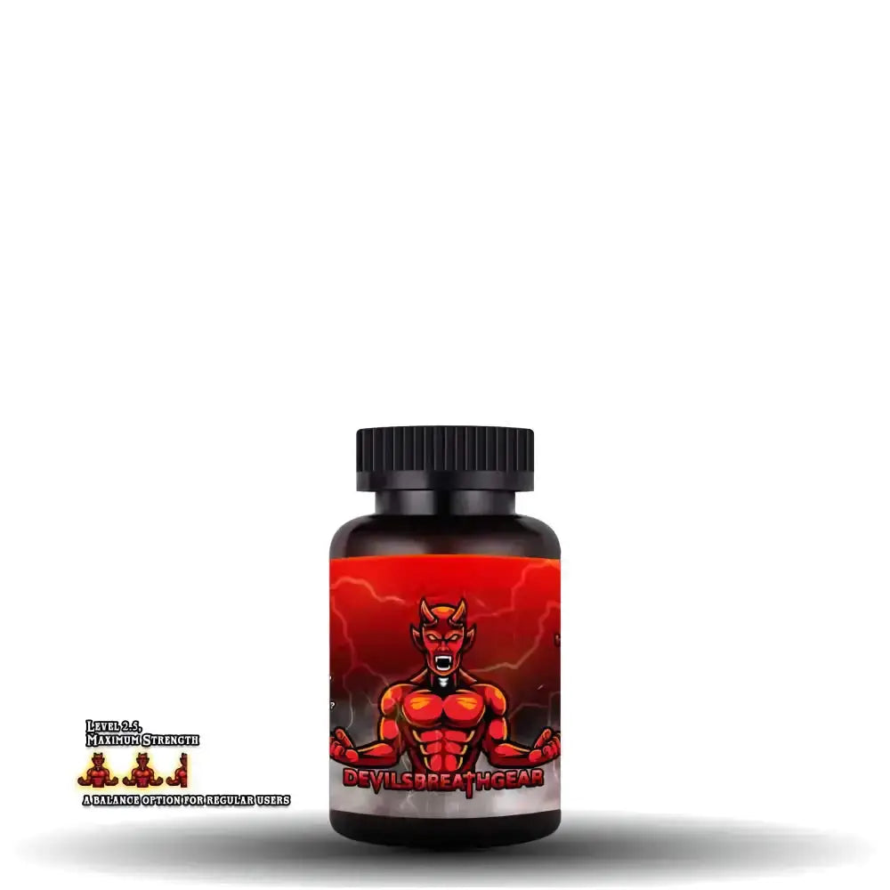 Black supplement bottle with red label, featuring Devil’s Breath Gear Smelling Salts