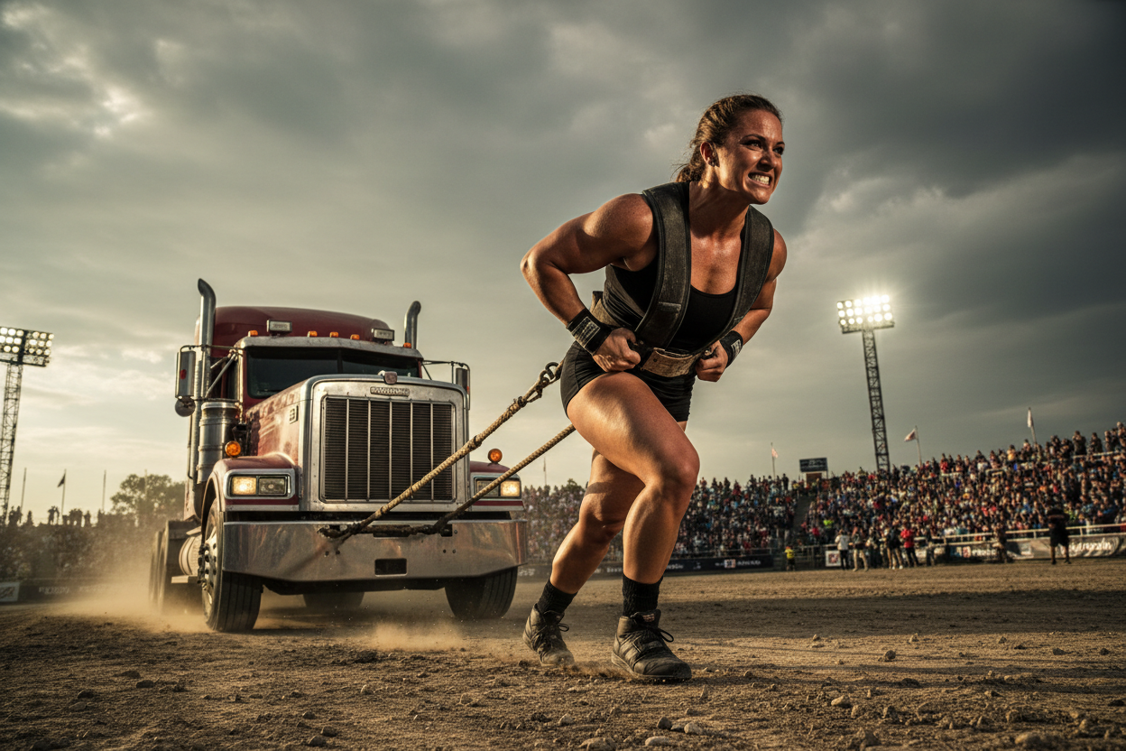 Woman doing a truck pull